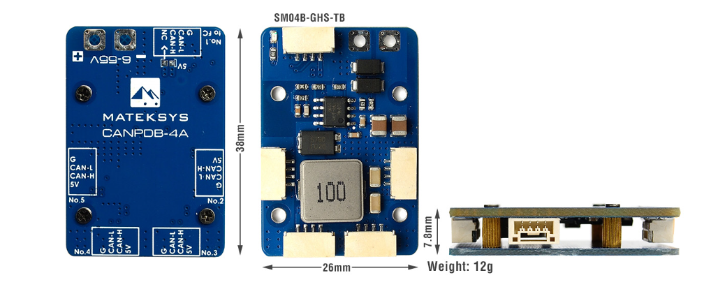 Mateksys CANPDB-4A w/4A BEC & JST-GH Splitter
