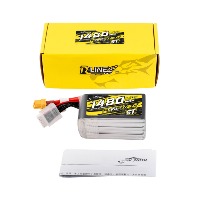 Tattu R-Line Version 6.0 1480mAh 160C 6S 22.2V ST Lipo Battery Pack with XT60 Plug