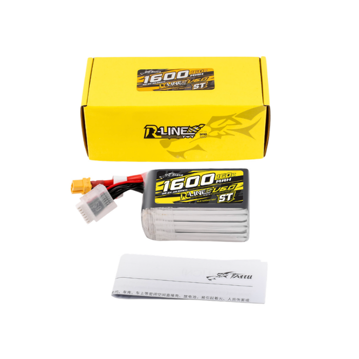 Tattu R-Line Version 6.0 1600mAh 160C 6S 22.2V ST Lipo Battery Pack with XT60 Plug