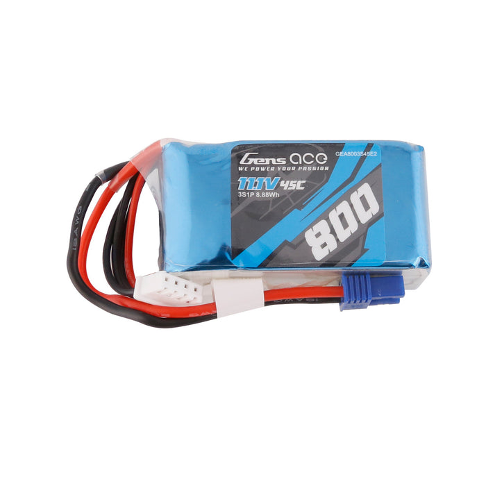 Gens ace 800mAh 3S 45C 11.1V Lipo Battery Pack with EC2 Plug